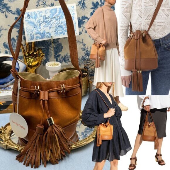 🆕 SEE BY CHLOE 🧿 NWT Vicki Bucket Bag, Caramello Leather & Suede - Picture 1 of 16